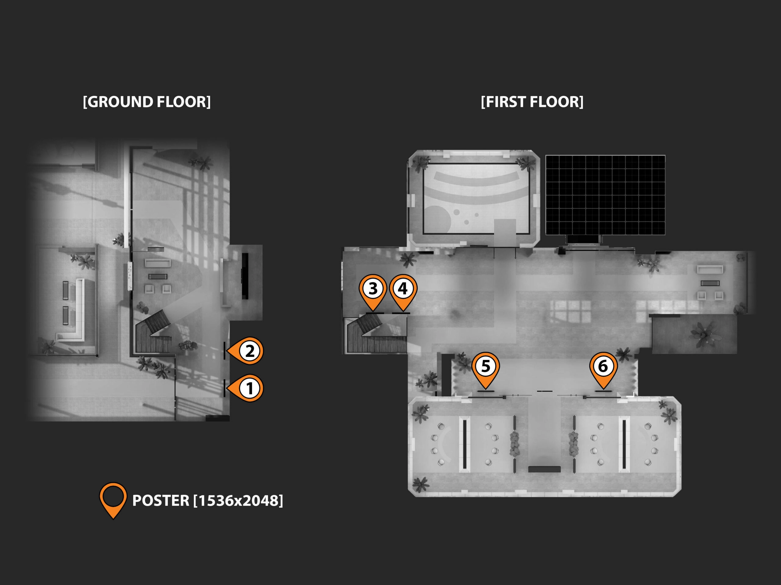 Corporate branding floorplan with placement examples