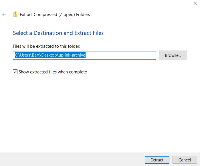 ZIP extraction dialog