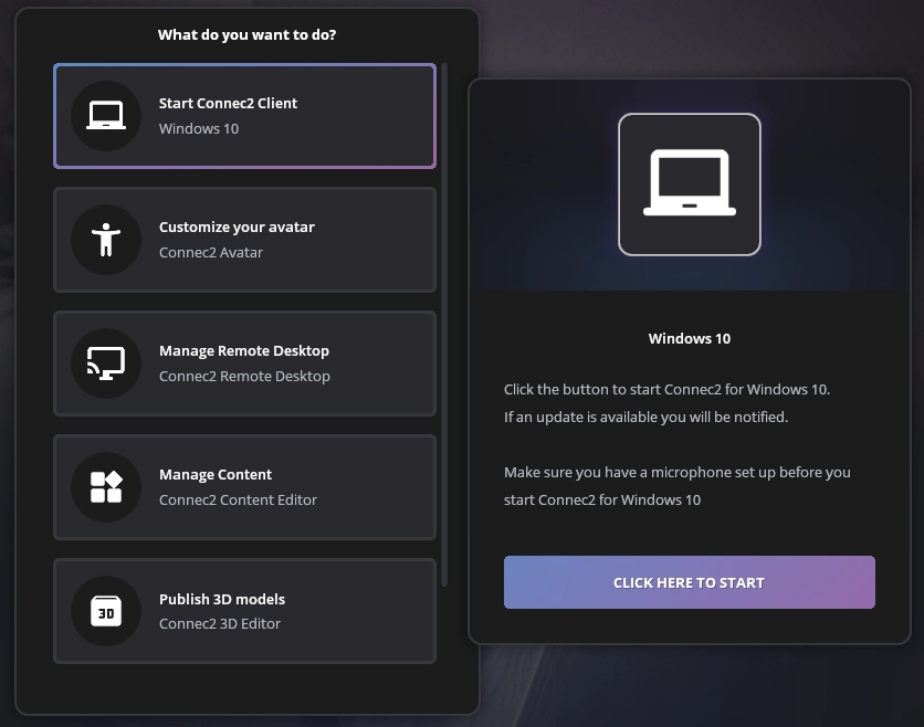 Connec2 Uplink main dashboard